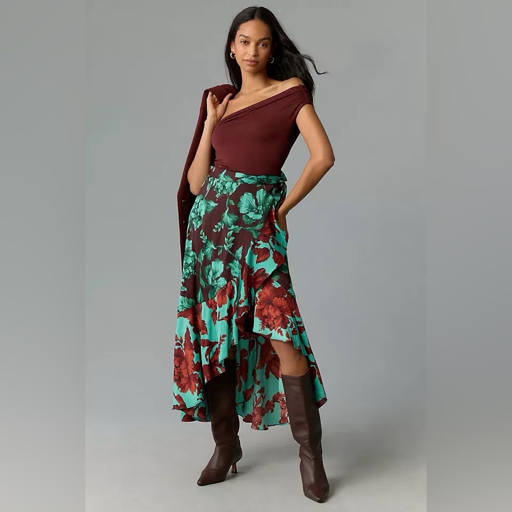 Anthropologie Maeve Ruffled Wrap Maxi Skirt.